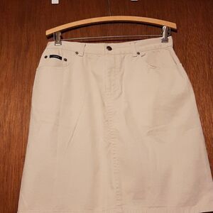 Izod Jean Stretch Beige  Midi Skirt Front Zipper Size 6